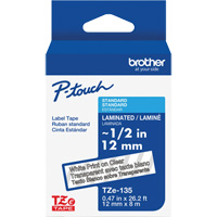 Ruban lamin&eacute; pour P-Touch, 12 mm x 8 m, Blanc sur transparent MAS Chibougamau