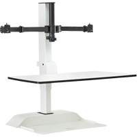 Bureau &eacute;lectrique assis/debout Soar avec bras d&eacute;cran double, Mod&egrave;le de bureau, 37-1/4" h x 27-3/4" la x 22" p, Blanc MAS Chibougamau