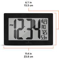 Self-Setting & Self-Adjusting Wall Clock with Stand, Digital, Battery Operated, Black MAS Chibougamau