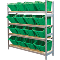 Wide Span Shelving with Jumbo Plastic Bins, Steel, Boltless, 800 lbs. Capacity, 66" W x 72" H x 18" D MAS Chibougamau