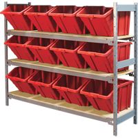 Wide Span Shelving with Jumbo Plastic Bins, Steel, Boltless, 800 lbs. Capacity, 66" W x 60" H x 18" D MAS Chibougamau