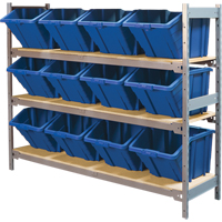 Wide Span Shelving with Jumbo Plastic Bins, Steel, Boltless, 800 lbs. Capacity, 66" W x 60" H x 18" D MAS Chibougamau