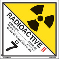 &eacute;tiquettes d'exp&eacute;dition TMD, Classe 7, Radioactif II, Papier MAS Chibougamau