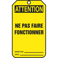 Lockout Tags, Cardstock, 3-1/8" W x 5-7/8" H, French MAS Chibougamau