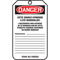 Lockout Tags, Cardstock, 3-1/8" W x 5-7/8" H, French MAS Chibougamau