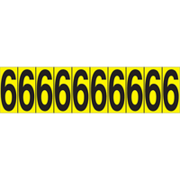 Rep&egrave;res adh&eacute;sifs &agrave; chiffres individuels, 6, 1-15/16" h, Noir sur jaune MAS Chibougamau