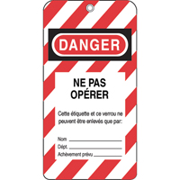 Lockout Tags, Plastic, 3" W x 5-3/4" H, French MAS Chibougamau