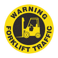 Panneau de signalisation au sol  Warning Forklift Traffic , Adh&eacute;sif, Anglais avec pictogramme MAS Chibougamau
