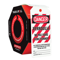 Tags By-The-Roll Lockout Tags, Plastic, 3" W x 6-1/4" H, French MAS Chibougamau