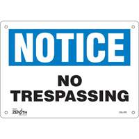 Enseigne No Trespassing, 7" x 10", Plastique, Anglais MAS Chibougamau