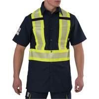 Ripstop High Visibility Short Sleeved Shirt, Polyester, Small, Navy Blue MAS Chibougamau