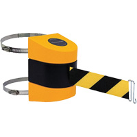 Support de poteau de barri&egrave;re Tensabarrier avec courroie, Plastique, Fixation par pince, 24', Ruban Noir et jaune MAS Chibougamau