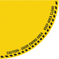 "Caution" Quarter Circle Swing Door Floor Sign, Adhesive, English with Pictogram MAS Chibougamau