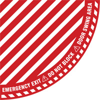 "Emergency Exit" Quarter Circle Swing Door Floor Sign, Adhesive, English with Pictogram MAS Chibougamau