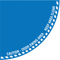 "Caution" Quarter Circle Swing Door Floor Sign, Adhesive, English with Pictogram MAS Chibougamau