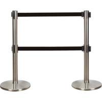 Dual Belt Crowd Control Barrier, Steel, 35" H, Black Tape, 7' Tape Length MAS Chibougamau