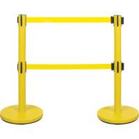 Dual Belt Crowd Control Barrier, Steel, 35" H, Yellow Tape, 7' Tape Length MAS Chibougamau