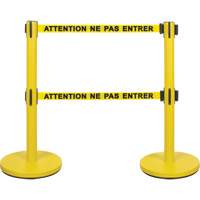 Dual Belt Crowd Control Barrier, Steel, 35" H, Yellow Tape, 7' Tape Length MAS Chibougamau