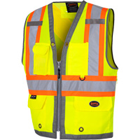 6673 Mesh-Back Zip-Front Surveyor's Vest, High Visibility Lime-Yellow, Small, Polyester MAS Chibougamau