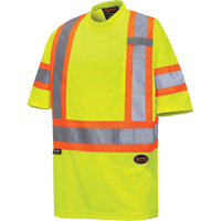 6971 Bird's-Eye Safety T-Shirt, Polyester, X-Small, High Visibility Lime-Yellow MAS Chibougamau