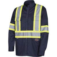 4414 Button-Down Work Shirt, Poly-Cotton, Small, Navy Blue MAS Chibougamau