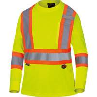 6969 Women's Bird's-Eye Long-Sleeved Safety Shirt, Polyester, X-Small, High Visibility Lime-Yellow MAS Chibougamau