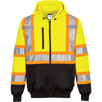 Contrast-Striped Safety Hoodie, Small, Black/High Visibility Lime-Yellow MAS Chibougamau
