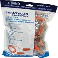 SEALTEC33 Orange Tapered PU Foam Disposable Earplugs, Bulk - Polybag, Corded MAS Chibougamau