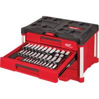 Ensemble de 242 pi&egrave;ces de douilles et cliquets m&eacute;triques et SAE 1/4", 3/8" et 1/2" avec boîte &agrave; outils PACKOUT &agrave; 4 tiroirs, 16-3/10" x 22-1/5" x 14-3/10", Noir/Rouge MAS Chibougamau