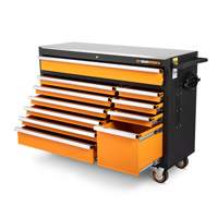 Armoire &agrave; outils roulante avec dessus de travail en acier inoxydable, 11 tiroirs, 52" la x 18" p x 36" h, Noir/Orange MAS Chibougamau