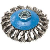 Knot-Twisted Saucer Cup Wire Wheel, 5" Dia., 0.02" Fill, 5/8"-11 Arbor, Aluminum/Stainless Steel MAS Chibougamau
