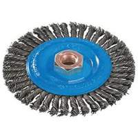Stringer Bead Knotted Wire Brush, 4" Dia., 0.02" Fill, 5/8"-11 Arbor, Aluminum/Stainless Steel MAS Chibougamau