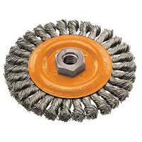 Brosse rotative &agrave; fils nou&eacute;s large, Dia. 4", Fils 0,02", Arbre 5/8"-11, Acier MAS Chibougamau