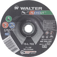 Flexcut Depressed Centre Grinding Wheels, 7", 36 Grit, Aluminum Oxide, 7/8", 8600 RPM, Type 29 MAS Chibougamau