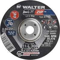 Disque de meulage et de tronçonnage Zip, 3" x 1/13", Arbre de 3/8", Type 27, Grain de 60, Oxyde d'aluminium MAS Chibougamau