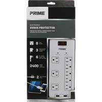 USB Charging Surge Protectors, 8 Outlets, 2400 J, 1875 W, 6' Cord MAS Chibougamau