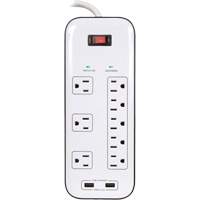 USB Charging Surge Protectors, 8 Outlets, 2400 J, 1875 W, 6' Cord MAS Chibougamau