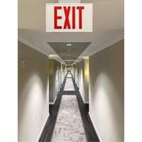 Exit Sign, LED, Battery Operated/Hardwired, 12-1/5" L x 7-1/2" W, English MAS Chibougamau